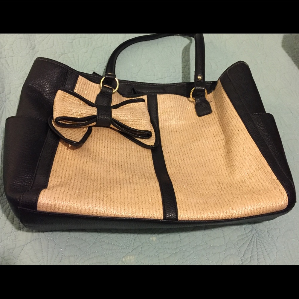 Jessica Simpson Black and Straw Large Bag